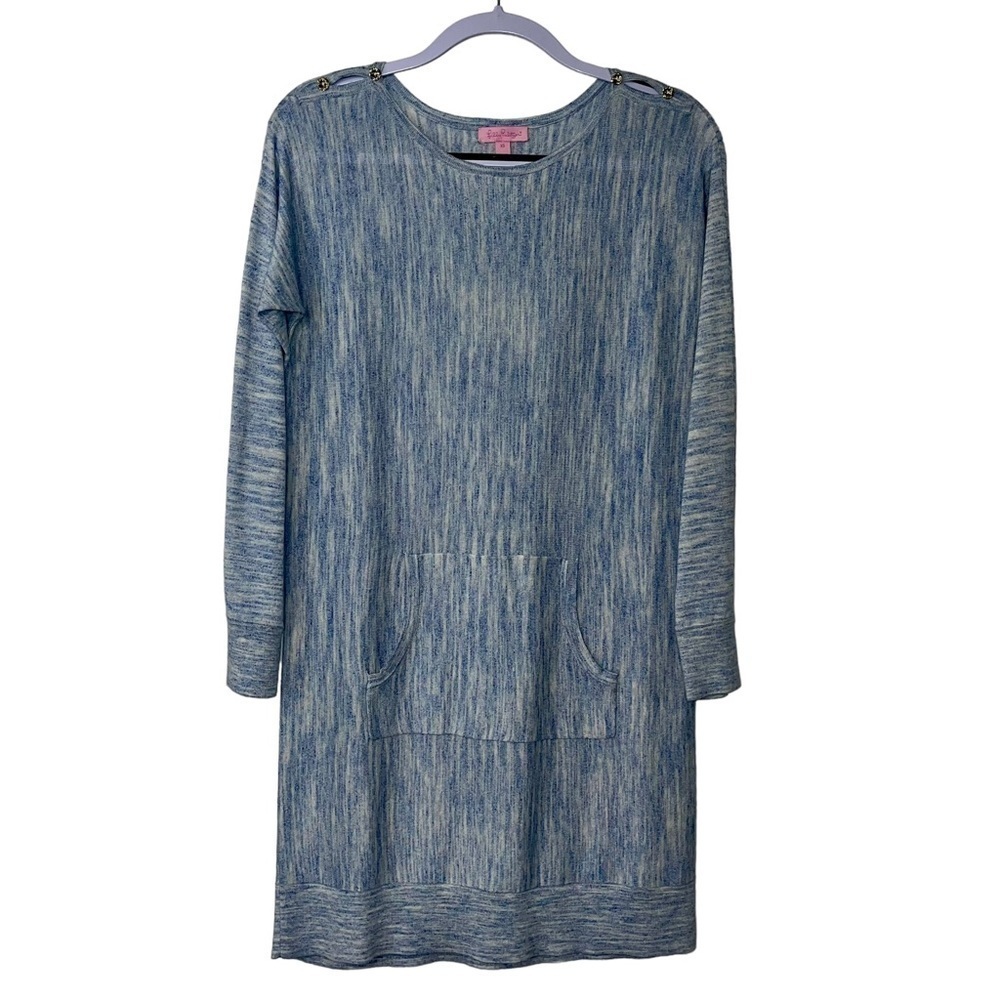 Lilly Pulitzer Jupiter Sweater Dress Sz XS Lapis Blue Relaxed Fit Long Sleeve
